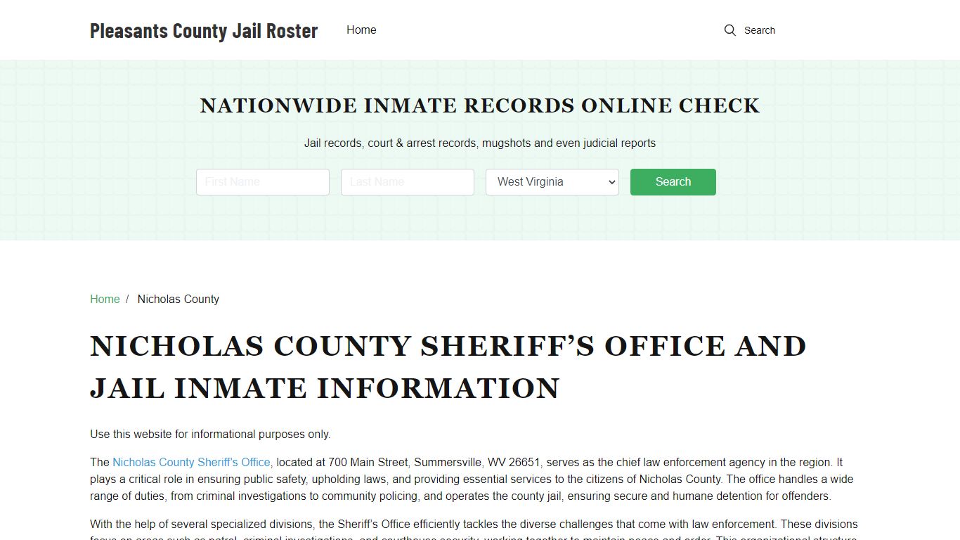 Nicholas County Sheriff, WV, Jail Inmate Search, Arrests Lookup