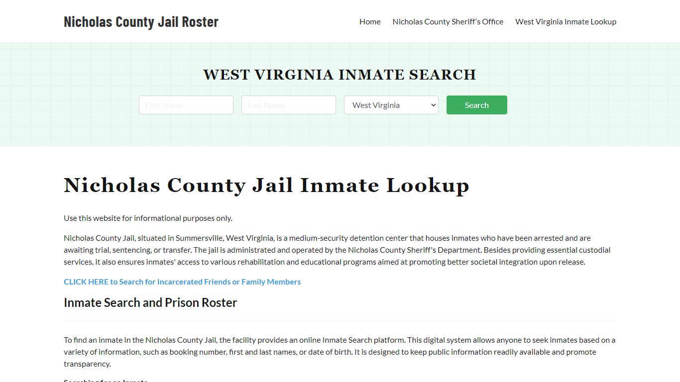 Nicholas County Jail Roster Lookup, WV, Inmate Search